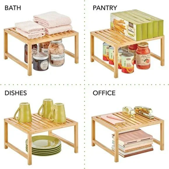 Wooden Stackable Storage Shelf - Food and Kitchen Organizer - 2 Pack - Bamboo